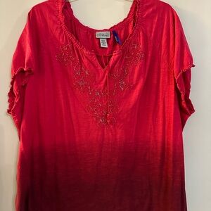 Catherines Pink Flutter Sleeve Embellished Blouse Top 3XWP